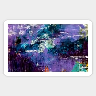 Purple blue and green with touch of white abstract river scape painting Sticker